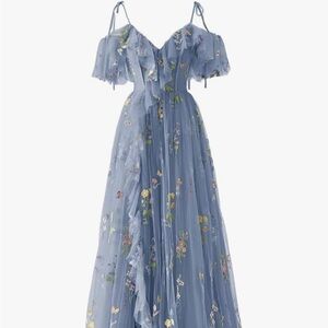 Elegant Blue Floral Wedding Dress